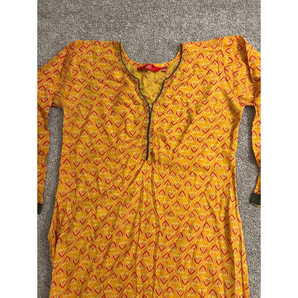 South Asian Kameez City Life Tunic Top Womens Small Yellow Orange Excellent - Picture 5 of 12